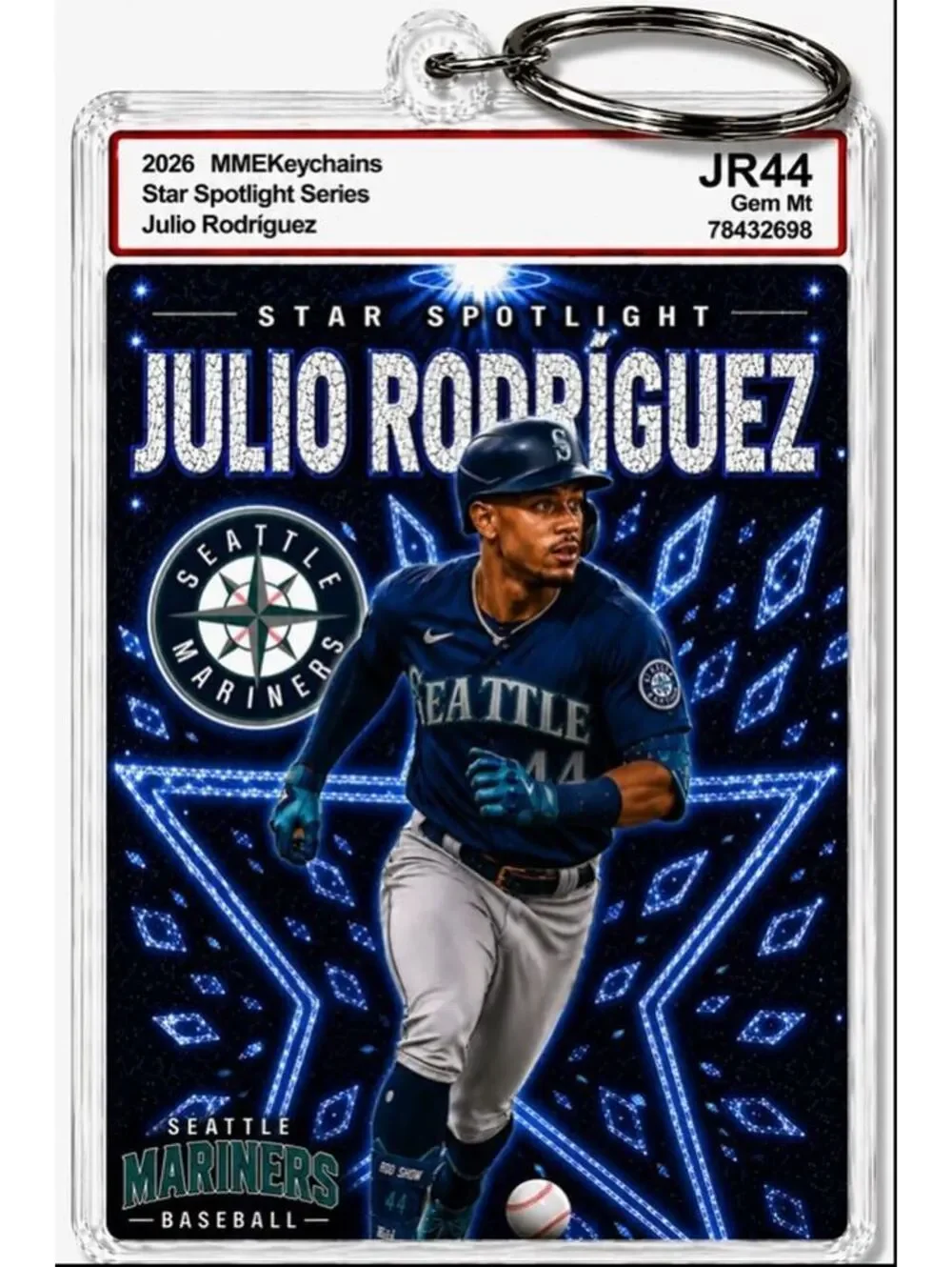3989 Julio Rodriguez Keychain Blue Spotlight Premium Keychain With Nameplate